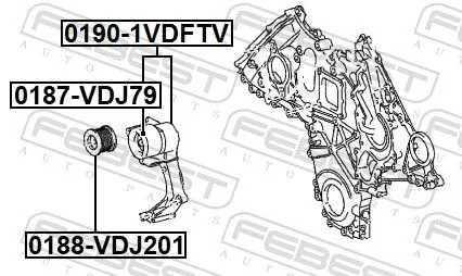 FEBEST Belt Tensioner, V-ribbed belt (0190-1VDFTV)