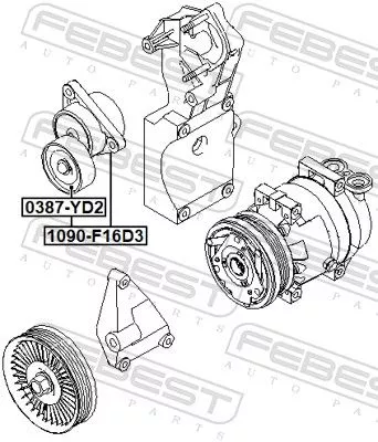 FEBEST Belt Tensioner, V-ribbed belt (1090-F16D3)