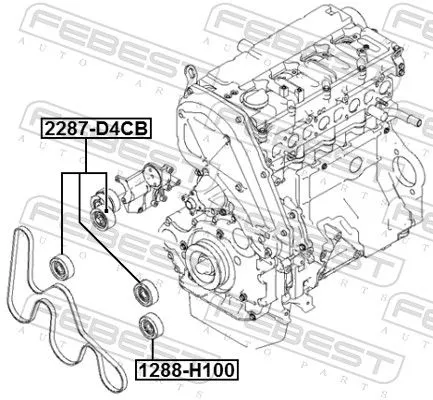 FEBEST Tensioner Pulley, V-ribbed belt (2287-D4CB)