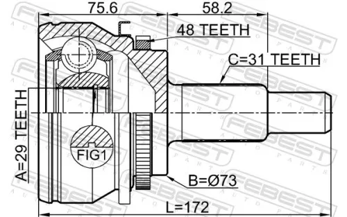 FEBEST Joint Kit, drive shaft (2910-RRSA48R)