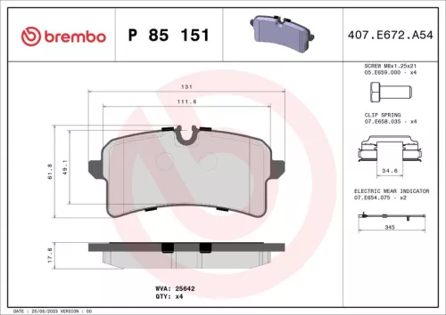 BREMBO Brake Pad Set, disc brake (P 85 151)