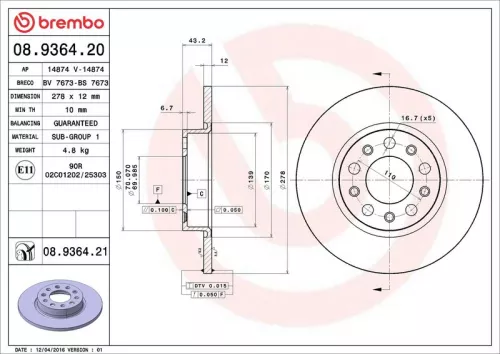 BREMBO Brake Disc (08.9364.21)