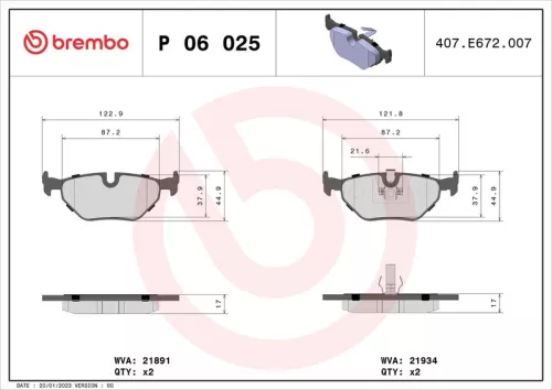 BREMBO Brake Pad Set, disc brake (P 06 025)