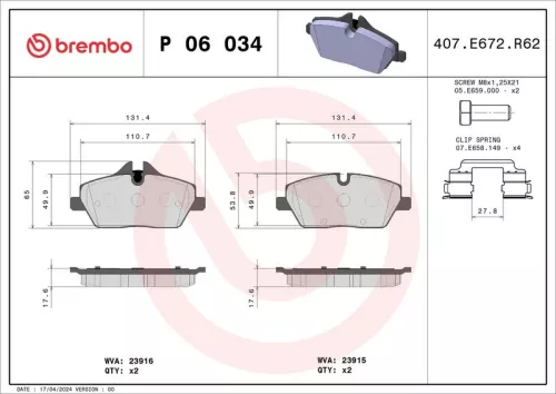 BREMBO Brake Pad Set, disc brake (P 06 034)