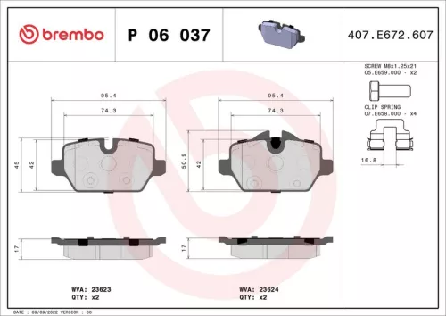 BREMBO Brake Pad Set, disc brake (P 06 037)