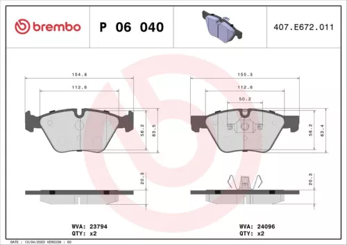 BREMBO Brake Pad Set, disc brake (P 06 040)
