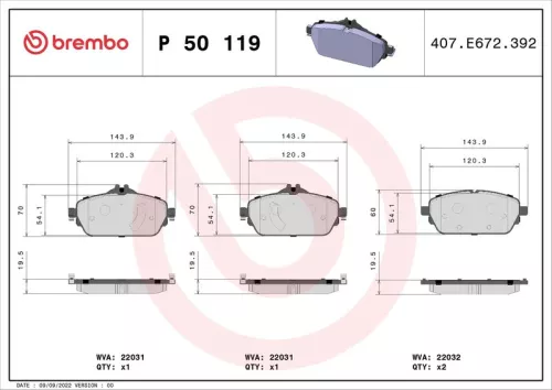 BREMBO Brake Pad Set, disc brake (P 50 119)