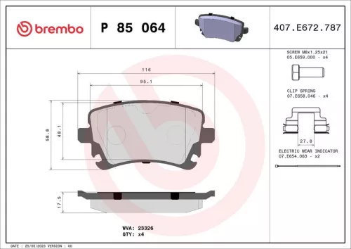 BREMBO Brake Pad Set, disc brake (P 85 064)