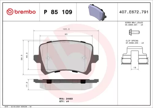 BREMBO Brake Pad Set, disc brake (P 85 109)