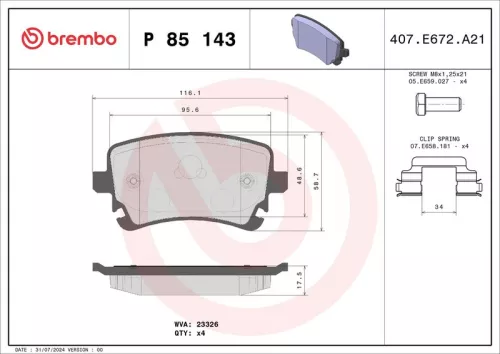 BREMBO Brake Pad Set, disc brake (P 85 143)