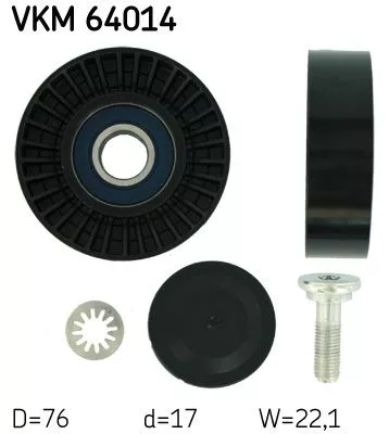 SKF Deflection/Guide Pulley, V-ribbed belt (VKM64014)