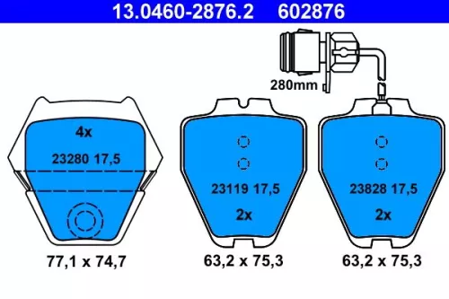 ATE Brake Pad Set, disc brake (13.0460-2876.2)