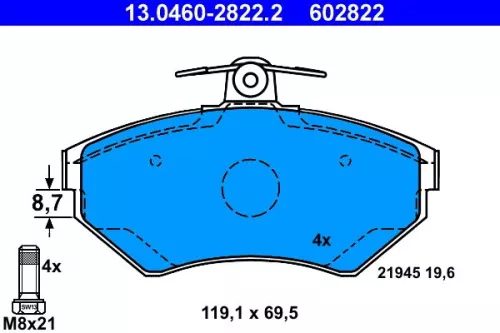 ATE Brake Pad Set, disc brake (13.0460-2822.2)