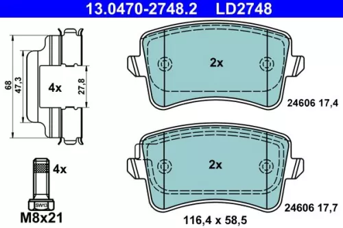 ATE Brake Pad Set, disc brake (13.0470-2748.2)