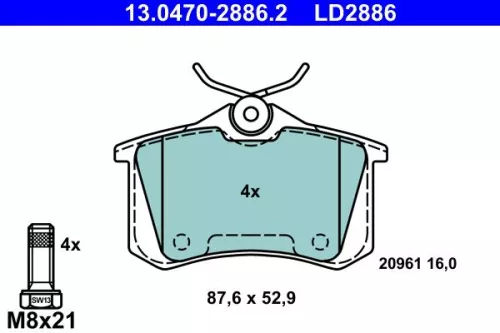 ATE Brake Pad Set, disc brake (13.0470-2886.2)