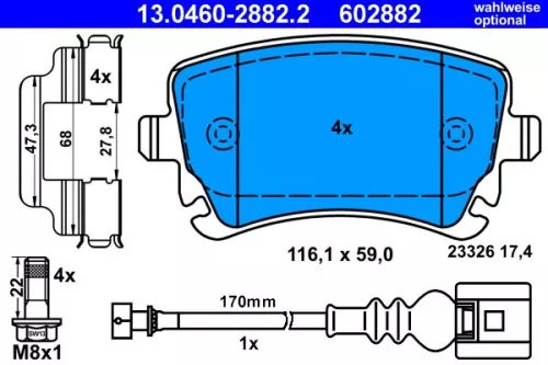 ATE Brake Pad Set, disc brake (13.0460-2882.2)
