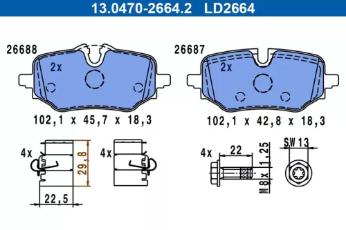 ATE Brake Pad Set, disc brake (13.0470-2664.2)