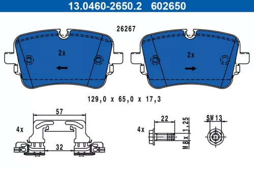 ATE Brake Pad Set, disc brake (13.0460-2650.2)