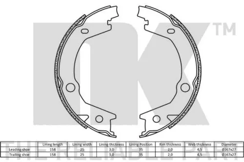NK Brake Shoe Set, parking brake (2734745)