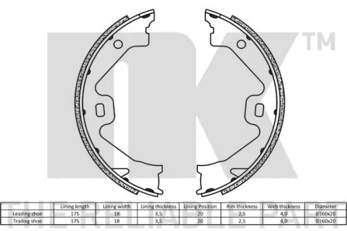 NK Brake Shoe Set, parking brake (2740688)