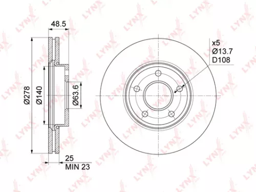 LYNXAUTO Brake disc, front (278x25) (BN-1024)