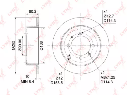 LYNXAUTO Brake disc, rear (262x10) (BN-1048)