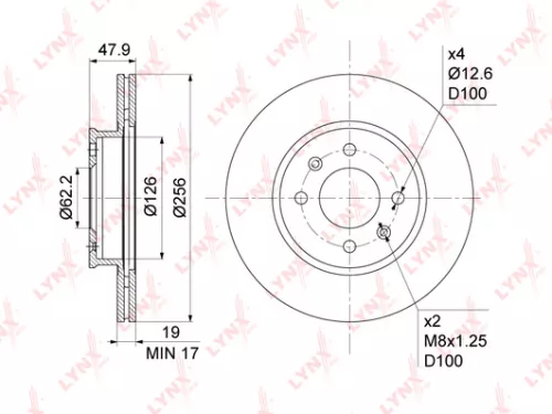 LYNXAUTO Brake disc, front (256x19) (BN-1054)