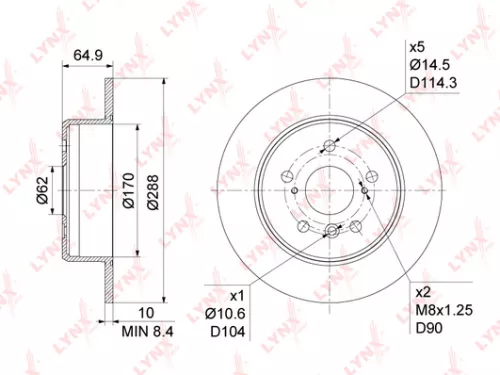 LYNXAUTO Brake disc, rear (288x10) (BN-1145)