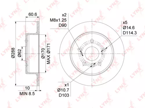 LYNXAUTO Brake disc, rear (288x10) (BN-1148)