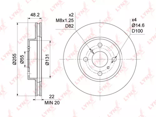 LYNXAUTO Brake disc, front (255x22) (BN-1151)