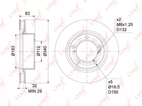 LYNXAUTO Brake disc, front (340x32) (BN-1173)