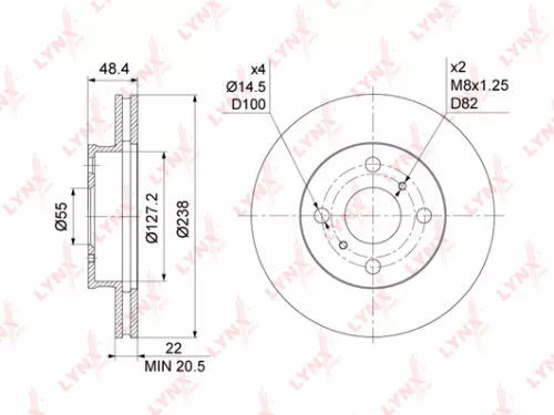 LYNXAUTO Brake disc, front (238x22) (BN-1180)