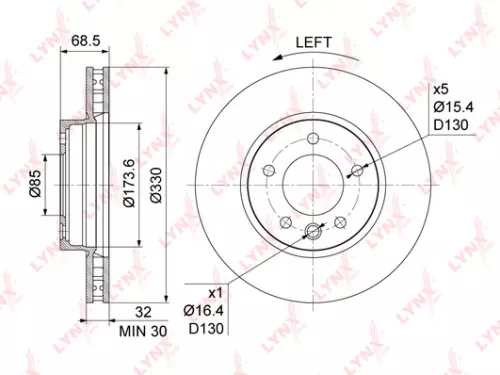 LYNXAUTO Brake disc, front, left (330x32) (BN-1212L)